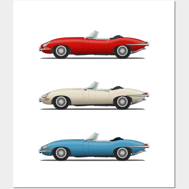 Jaguar E Type Roadster Red White And Blue Wall Art by SteveHClark